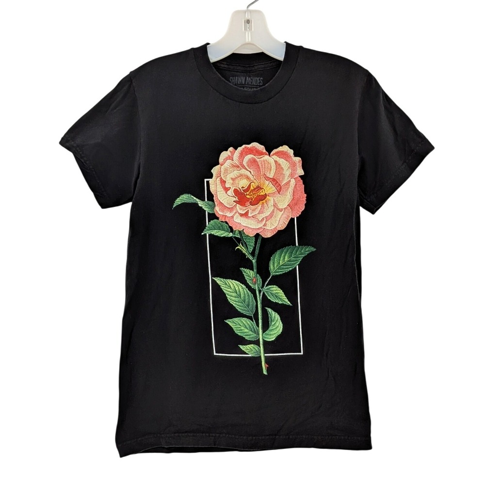 Shawn Mendes The Tour Concert T Shirt Small Black Rose‎ Graphic Tour Dates